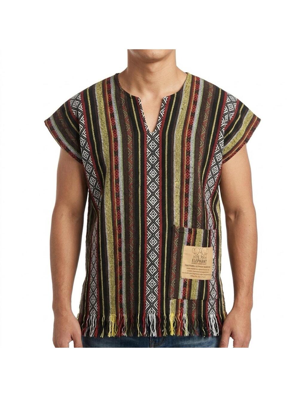 Elephant Jungle Sanctuary Poncho Boho Aztec Safari Pullover Unisex Size M